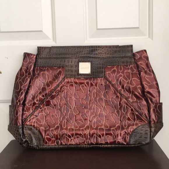 MICHE Women’s Bag Outer Shell Large Shiny Glossy Red Caramel Brown - Picture 3 of 13